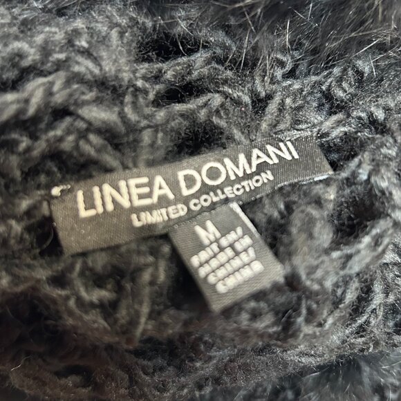 Linea Domani Black Crochet Tie Front Rabbit Fur Bohemian Cardigan Size M - Picture 11 of 12
